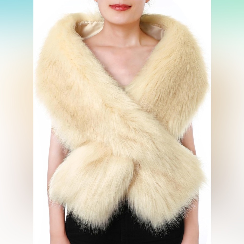 Dikoaina Women's Winter Fake Faux Fur Scarf Wrap Collar Shawl Shrug